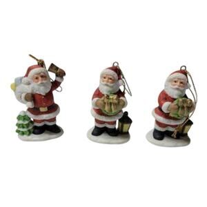 set of 3 Vintage Homco Santa Claus Christmas Ornament Bisque Porcelain